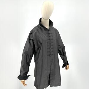 Lorenzo Gray Silver Silk Blend Frog Closure Long Jacket